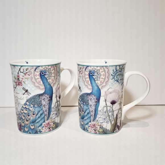Summer River BV Copyright Porcelain Peacock Tea Mugs 10 oz Volume 4 1/4” Tall - Picture 5 of 10